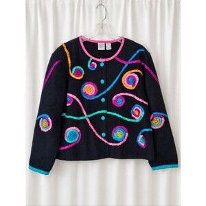 Vintage Bleu Bayou Black Embroidered Colorful Cotton Whimsical Chic Boho Jacket